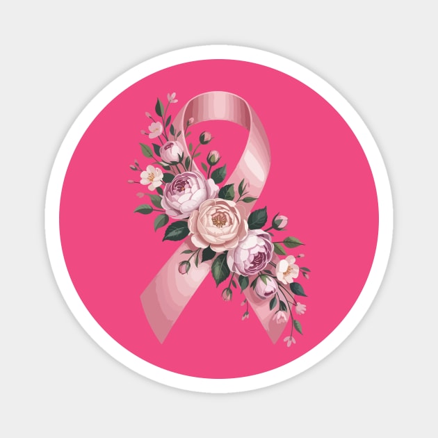 Pink Ribbon Floral Awareness – Elegant Flower Design Support Magnet by ism's Store